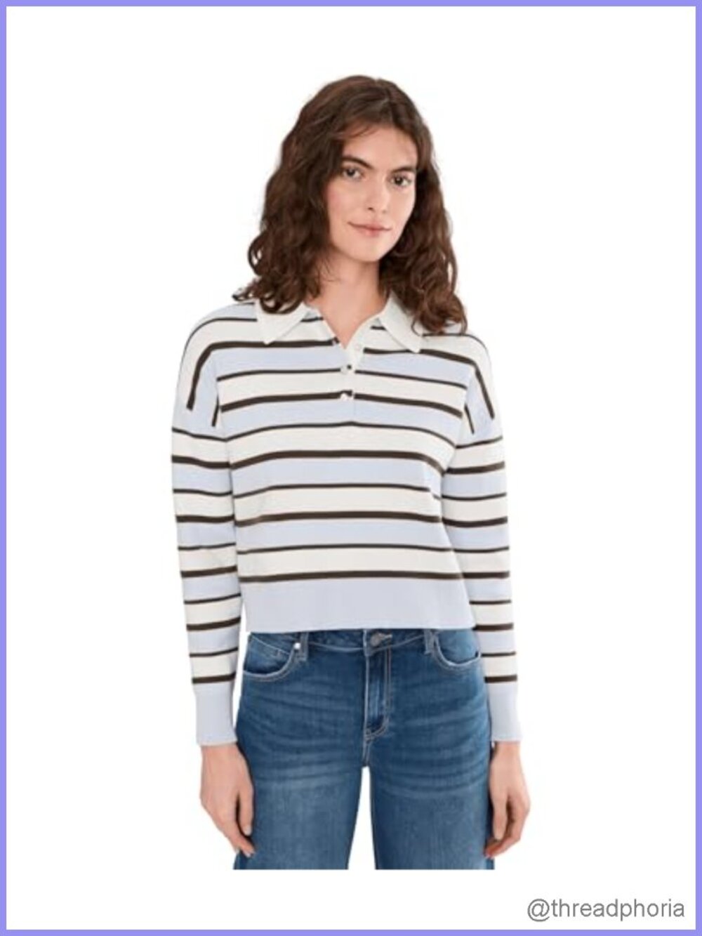 Cropped Rugby Pullover with Collared Neck and Quarter Button Placket